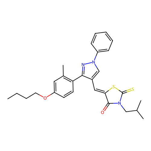 (5Z)-5-{[3-(4-butoxy-2-methylphenyl)-1-phenyl-1H-pyrazol-4-yl]methylene}-3-isobutyl-2-thioxo-1,3-thiazolidin-4-one structure