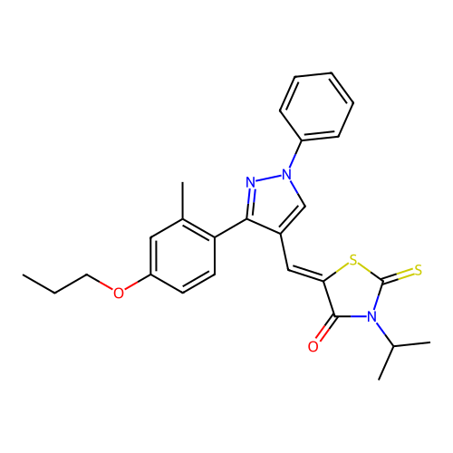 (5Z)-3-ISOPROPYL-5-{[3-(2-METHYL-4-PROPOXYPHENYL)-1-PHENYL-1H-PYRAZOL-4-YL]METHYLENE}-2-THIOXO-1,3-THIAZOLIDIN-4-ONE structure