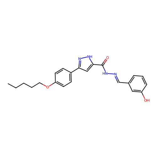 (E)-N'-(3-hydroxybenzylidene)-3-(4-(pentyloxy)phenyl)-1H-pyrazole-5-carbohydrazide structure