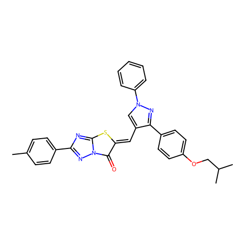 (5Z)-2-(4-methylphenyl)-5-({3-[4-(2-methylpropoxy)phenyl]-1-phenyl-1H-pyrazol-4-yl}methylidene)[1,3]thiazolo[3,2-b][1,2,4]triazol-6(5H)-one structure