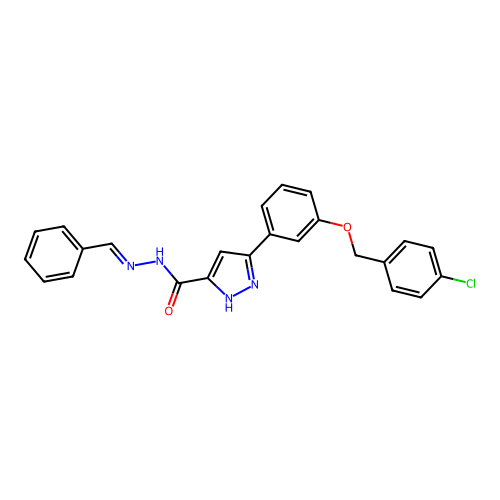 N'-Benzylidene-3-(3-((4-chlorobenzyl)oxy)phenyl)-1H-pyrazole-5-carbohydrazide structure