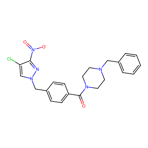 (4-Benzyl-piperazin-1-yl)-[4-(4-chloro-3-nitro-pyrazol-1-ylmethyl)-phenyl]-methanone structure