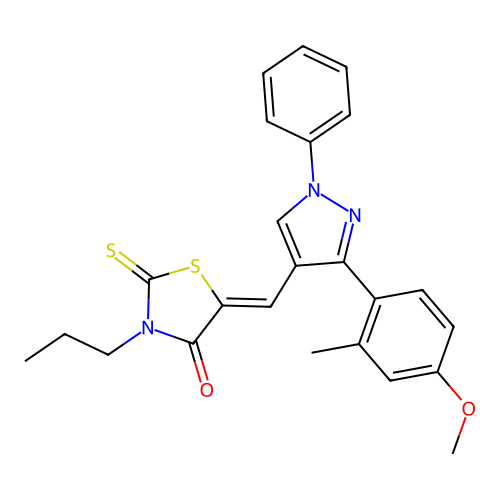 (5Z)-5-{[3-(4-methoxy-2-methylphenyl)-1-phenyl-1H-pyrazol-4-yl]methylidene}-3-propyl-2-thioxo-1,3-thiazolidin-4-one structure