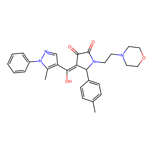 (4E)-4-[hydroxy-(5-methyl-1-phenylpyrazol-4-yl)methylidene]-5-(4-methylphenyl)-1-(2-morpholin-4-ylethyl)pyrrolidine-2,3-dione structure