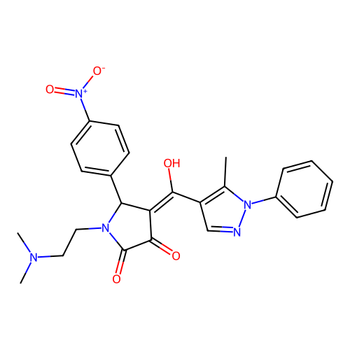 (4E)-1-(2-dimethylaminoethyl)-4-[hydroxy-(5-methyl-1-phenylpyrazol-4-yl)methylidene]-5-(4-nitrophenyl)pyrrolidine-2,3-dione structure