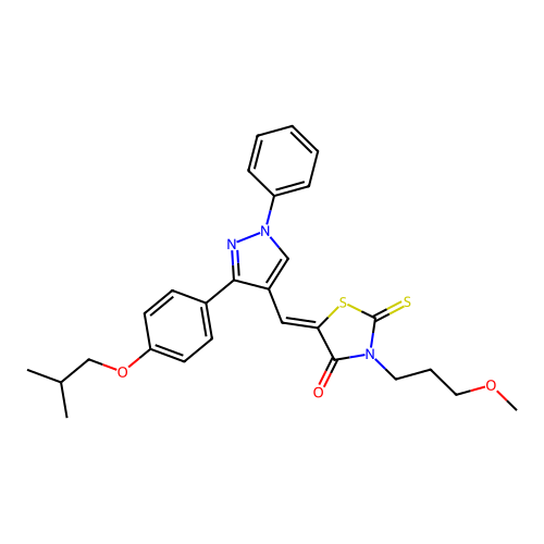(5Z)-3-(3-methoxypropyl)-5-({3-[4-(2-methylpropoxy)phenyl]-1-phenyl-1H-pyrazol-4-yl}methylidene)-2-thioxo-1,3-thiazolidin-4-one structure
