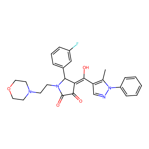 (4E)-5-(3-fluorophenyl)-4-[hydroxy-(5-methyl-1-phenylpyrazol-4-yl)methylidene]-1-(2-morpholin-4-ylethyl)pyrrolidine-2,3-dione structure