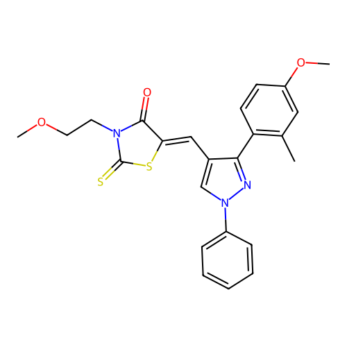 (5Z)-3-(2-methoxyethyl)-5-{[3-(4-methoxy-2-methylphenyl)-1-phenyl-1H-pyrazol-4-yl]methylidene}-2-thioxo-1,3-thiazolidin-4-one structure