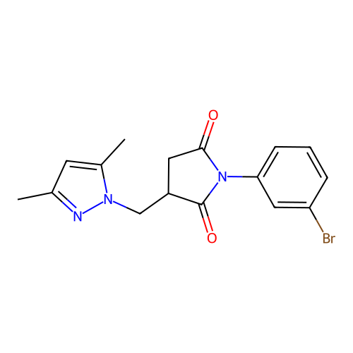 1-(3-bromophenyl)-3-((3,5-dimethyl-1H-pyrazol-1-yl)methyl)pyrrolidine-2,5-dione structure