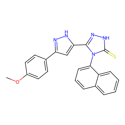 5-[3-(4-methoxyphenyl)-1H-pyrazol-5-yl]-4-(1-naphthyl)-4H-1,2,4-triazole-3-thiol structure