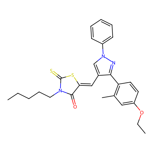 (5Z)-5-{[3-(4-ethoxy-2-methylphenyl)-1-phenyl-1H-pyrazol-4-yl]methylidene}-3-pentyl-2-thioxo-1,3-thiazolidin-4-one structure