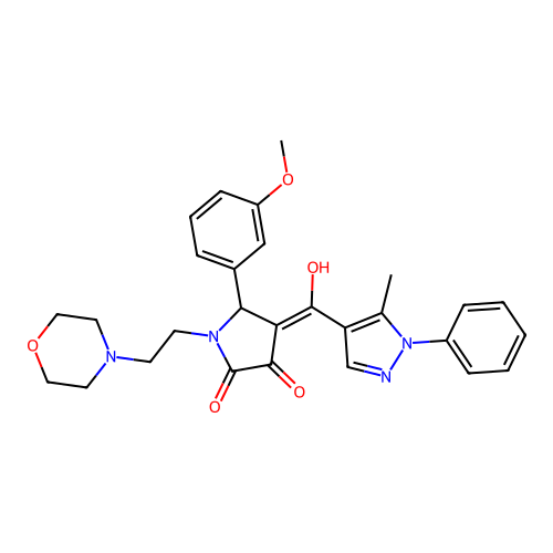 (4E)-4-[hydroxy-(5-methyl-1-phenylpyrazol-4-yl)methylidene]-5-(3-methoxyphenyl)-1-(2-morpholin-4-ylethyl)pyrrolidine-2,3-dione structure