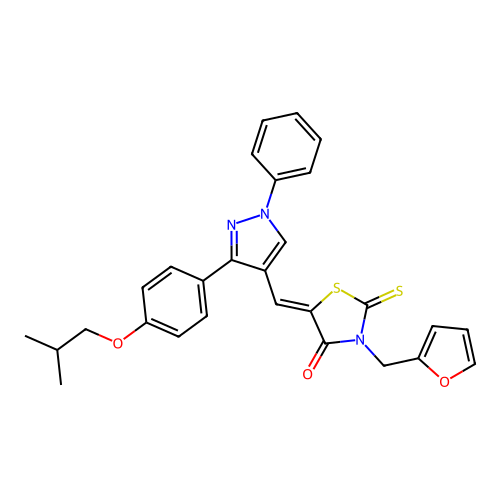 (5Z)-3-(2-furylmethyl)-5-{[3-(4-isobutoxyphenyl)-1-phenyl-1H-pyrazol-4-yl]methylene}-2-thioxo-1,3-thiazolidin-4-one structure