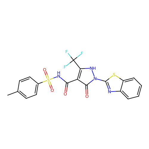 1-(benzo[d]thiazol-2-yl)-5-hydroxy-N-tosyl-3-(trifluoromethyl)-1H-pyrazole-4-carboxamide structure