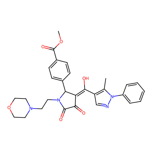 methyl 4-(4-hydroxy-3-(5-methyl-1-phenyl-1H-pyrazole-4-carbonyl)-1-(2-morpholinoethyl)-5-oxo-2,5-dihydro-1H-pyrrol-2-yl)benzoate structure