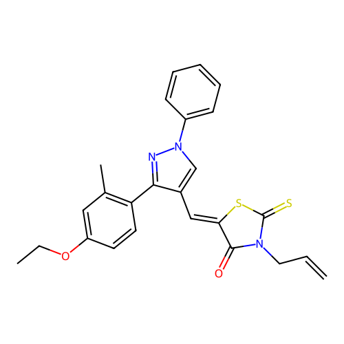 (5Z)-3-allyl-5-{[3-(4-ethoxy-2-methylphenyl)-1-phenyl-1H-pyrazol-4-yl]methylene}-2-thioxo-1,3-thiazolidin-4-one structure