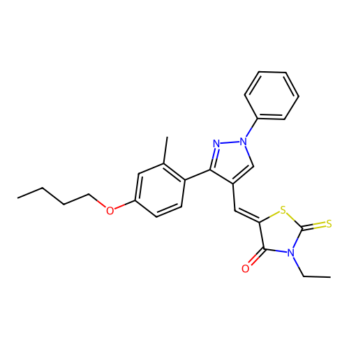 (5Z)-5-{[3-(4-butoxy-2-methylphenyl)-1-phenyl-1H-pyrazol-4-yl]methylene}-3-ethyl-2-thioxo-1,3-thiazolidin-4-one structure