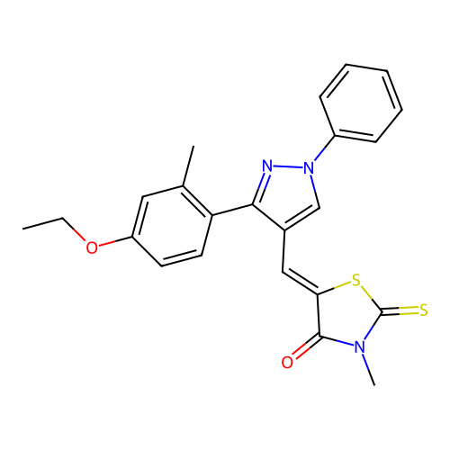 (5Z)-5-{[3-(4-ethoxy-2-methylphenyl)-1-phenyl-1H-pyrazol-4-yl]methylidene}-3-methyl-2-thioxo-1,3-thiazolidin-4-one structure