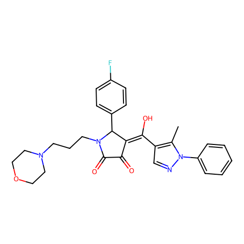 (4E)-5-(4-fluorophenyl)-4-[hydroxy-(5-methyl-1-phenylpyrazol-4-yl)methylidene]-1-(3-morpholin-4-ylpropyl)pyrrolidine-2,3-dione structure