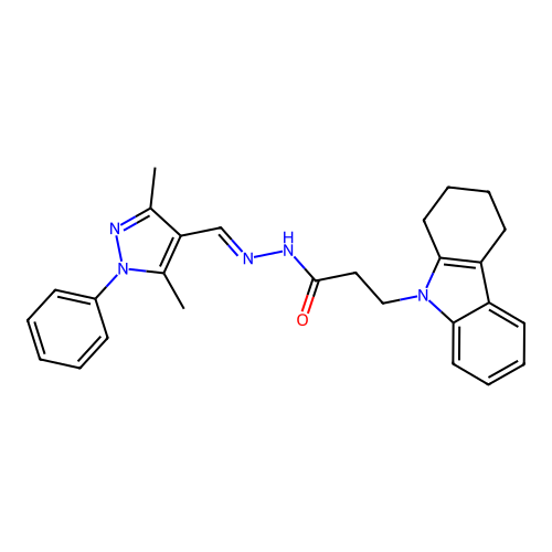 (E)-3-(3,4-dihydro-1H-carbazol-9(2H)-yl)-N'-((3,5-dimethyl-1-phenyl-1H-pyrazol-4-yl)methylene)propanehydrazide structure