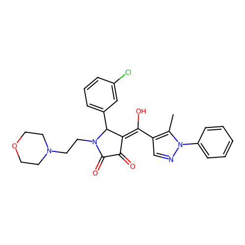 (4E)-5-(3-chlorophenyl)-4-[hydroxy-(5-methyl-1-phenylpyrazol-4-yl)methylidene]-1-(2-morpholin-4-ylethyl)pyrrolidine-2,3-dione structure