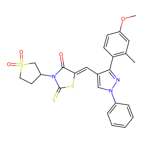 (5Z)-3-(1,1-dioxidotetrahydrothiophen-3-yl)-5-{[3-(4-methoxy-2-methylphenyl)-1-phenyl-1H-pyrazol-4-yl]methylidene}-2-thioxo-1,3-thiazolidin-4-one structure