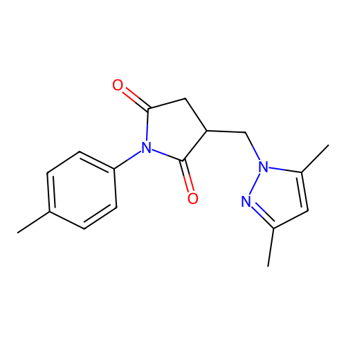 3-[(3,5-dimethyl-1H-pyrazol-1-yl)methyl]-1-(4-methylphenyl)pyrrolidine-2,5-dione structure