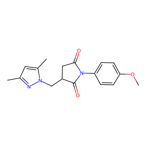 3-((3,5-dimethyl-1H-pyrazol-1-yl)methyl)-1-(4-methoxyphenyl)pyrrolidine-2,5-dione structure