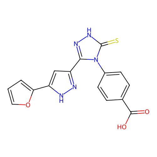 4-[3-(5-Furan-2-yl-2H-pyrazol-3-yl)-5-mercapto-[1,2,4]triazol-4-yl]-benzoic acid structure