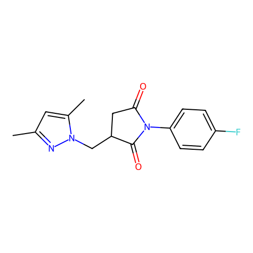 3-((3,5-dimethyl-1H-pyrazol-1-yl)methyl)-1-(4-fluorophenyl)pyrrolidine-2,5-dione structure