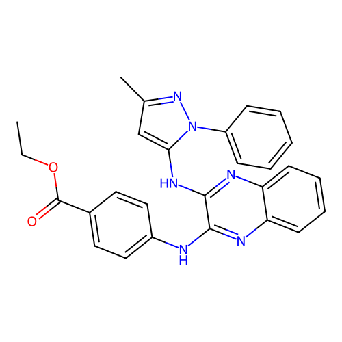 ethyl 4-((3-((3-methyl-1-phenyl-1H-pyrazol-5-yl)amino)quinoxalin-2-yl)amino)benzoate structure