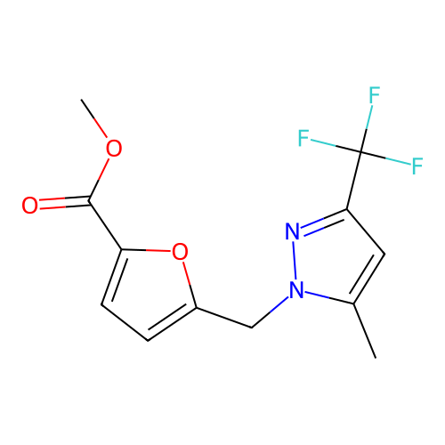 Methyl 5-[[5-methyl-3-(trifluoromethyl)pyrazol-1-yl]methyl]furan-2-carboxylate structure
