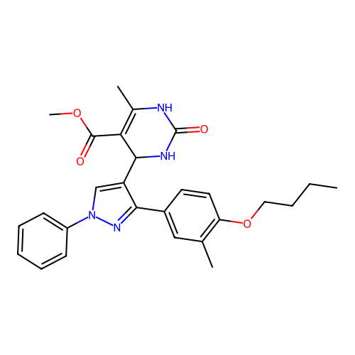 methyl 4-[3-(4-butoxy-3-methylphenyl)-1-phenyl-1H-pyrazol-4-yl]-6-methyl-2-oxo-1,2,3,4-tetrahydropyrimidine-5-carboxylate structure