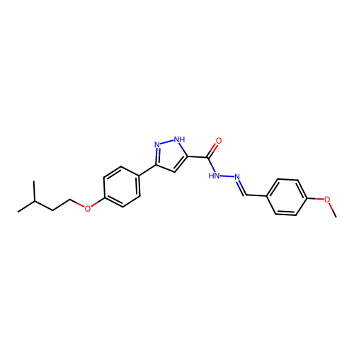 (E)-3-(4-(isopentyloxy)phenyl)-N'-(4-methoxybenzylidene)-1H-pyrazole-5-carbohydrazide structure