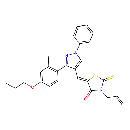 (5Z)-3-allyl-5-{[3-(2-methyl-4-propoxyphenyl)-1-phenyl-1H-pyrazol-4-yl]methylene}-2-thioxo-1,3-thiazolidin-4-one structure