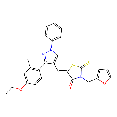 (5Z)-5-{[3-(4-ethoxy-2-methylphenyl)-1-phenyl-1H-pyrazol-4-yl]methylene}-3-(2-furylmethyl)-2-thioxo-1,3-thiazolidin-4-one structure