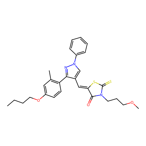 (5Z)-5-{[3-(4-BUTOXY-2-METHYLPHENYL)-1-PHENYL-1H-PYRAZOL-4-YL]METHYLENE}-3-(3-METHOXYPROPYL)-2-THIOXO-1,3-THIAZOLIDIN-4-ONE structure