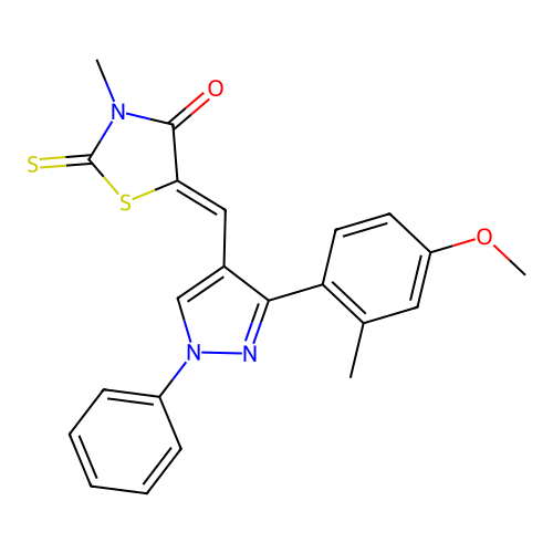 (5Z)-5-{[3-(4-methoxy-2-methylphenyl)-1-phenyl-1H-pyrazol-4-yl]methylidene}-3-methyl-2-thioxo-1,3-thiazolidin-4-one structure