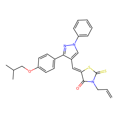 (5Z)-3-allyl-5-{[3-(4-isobutoxyphenyl)-1-phenyl-1H-pyrazol-4-yl]methylene}-2-thioxo-1,3-thiazolidin-4-one structure