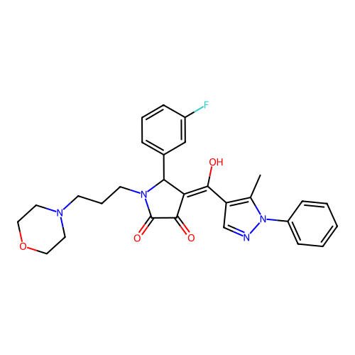 (4E)-5-(3-fluorophenyl)-4-[hydroxy-(5-methyl-1-phenylpyrazol-4-yl)methylidene]-1-(3-morpholin-4-ylpropyl)pyrrolidine-2,3-dione structure