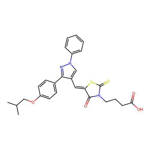 4-[(5Z)-5-({3-[4-(2-methylpropoxy)phenyl]-1-phenyl-1H-pyrazol-4-yl}methylidene)-4-oxo-2-thioxo-1,3-thiazolidin-3-yl]butanoic acid structure