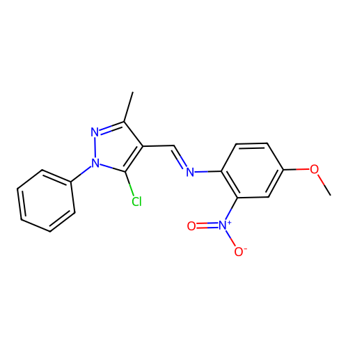 (E)-N-((5-chloro-3-methyl-1-phenyl-1H-pyrazol-4-yl)methylene)-4-methoxy-2-nitroaniline structure
