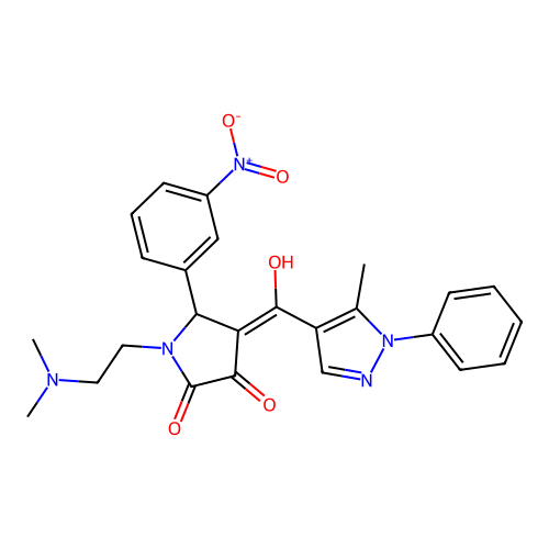 (4E)-1-(2-dimethylaminoethyl)-4-[hydroxy-(5-methyl-1-phenylpyrazol-4-yl)methylidene]-5-(3-nitrophenyl)pyrrolidine-2,3-dione structure