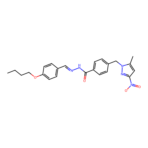 (E)-N'-(4-butoxybenzylidene)-4-((5-methyl-3-nitro-1H-pyrazol-1-yl)methyl)benzohydrazide structure