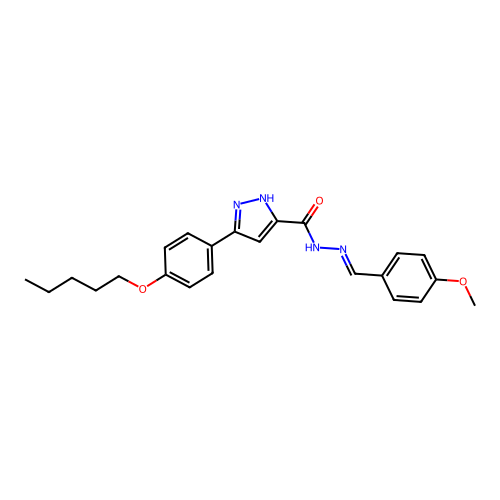 (E)-N'-(4-methoxybenzylidene)-3-(4-(pentyloxy)phenyl)-1H-pyrazole-5-carbohydrazide structure