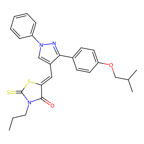 (5Z)-5-{[3-(4-isobutoxyphenyl)-1-phenyl-1H-pyrazol-4-yl]methylene}-3-propyl-2-thioxo-1,3-thiazolidin-4-one structure
