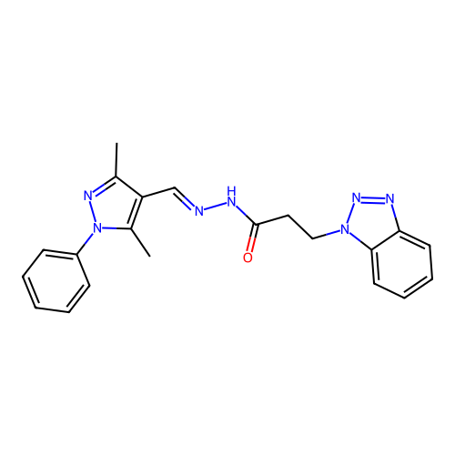 (E)-3-(1H-benzo[d][1,2,3]triazol-1-yl)-N'-((3,5-dimethyl-1-phenyl-1H-pyrazol-4-yl)methylene)propanehydrazide structure