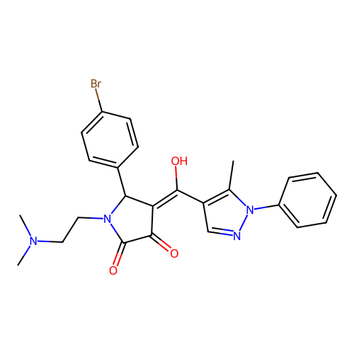 (4E)-5-(4-bromophenyl)-1-(2-dimethylaminoethyl)-4-[hydroxy-(5-methyl-1-phenylpyrazol-4-yl)methylidene]pyrrolidine-2,3-dione structure