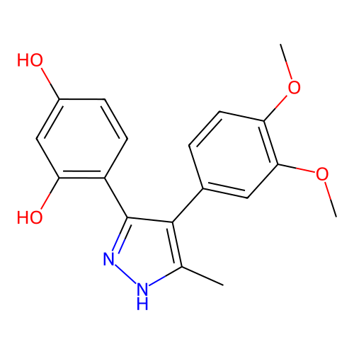 4-(4-(3,4-dimethoxyphenyl)-5-methyl-1H-pyrazol-3-yl)benzene-1,3-diol structure