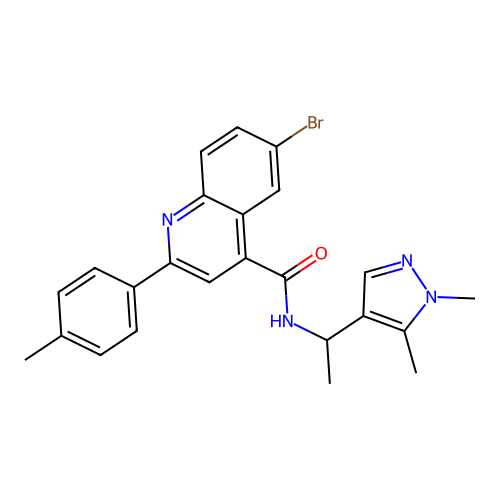 6-bromo-N-[1-(1,5-dimethylpyrazol-4-yl)ethyl]-2-(4-methylphenyl)quinoline-4-carboxamide structure